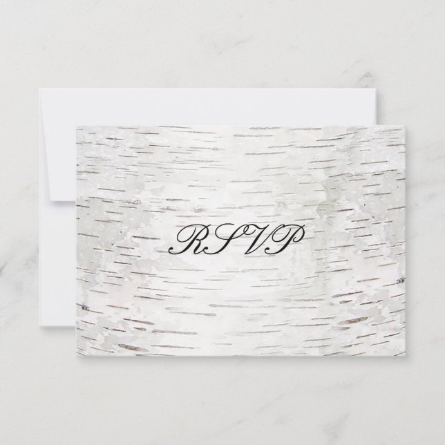 White Paper Birch Tree Bark Rustic Wood Wedding RSVP Card (Front)