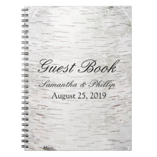 White Paper Birch Tree Bark Rustic Wood Wedding Spiral Notebook