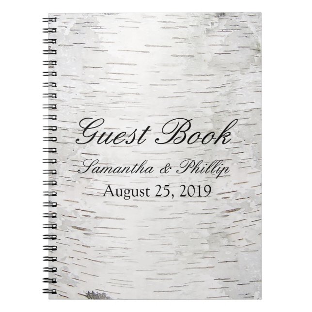 White Paper Birch Tree Bark Rustic Wood Wedding Spiral Notebook (Front)