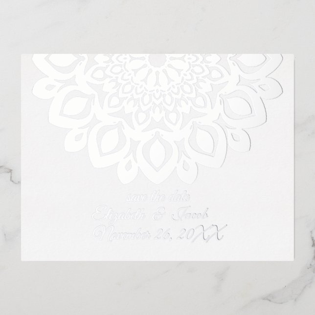 White Paper Cut Mandala Save the Date Postcard (Front)