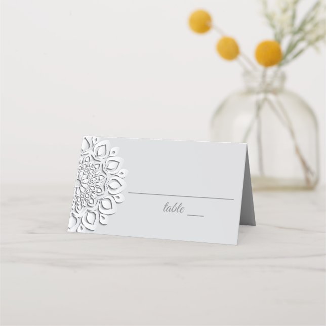 White Paper Cut Mandala Wedding Place Card (Front)