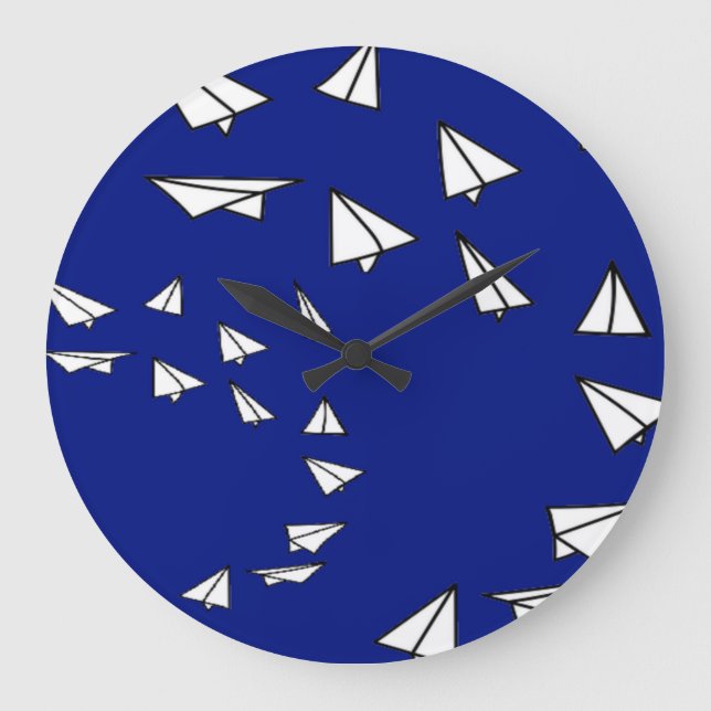 White paper planes on blue large clock (Front)