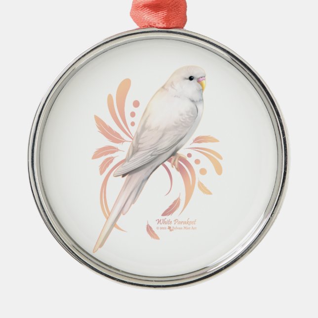 White Parakeet Metal Tree Decoration (Front)