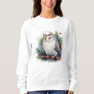 White Parakeet Perched on a Pine Branch Sweatshirt