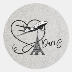 White Paris Passport  Classic Round Sticker