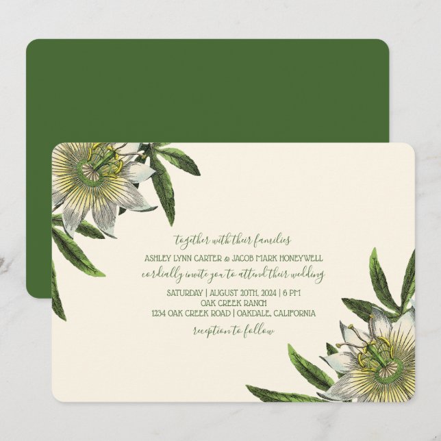 White Passion Flower Wedding Invitation (Front/Back)