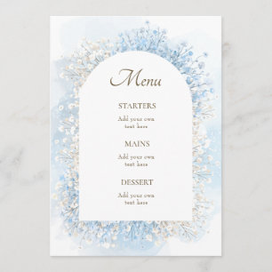 white pastel blue flowers menu