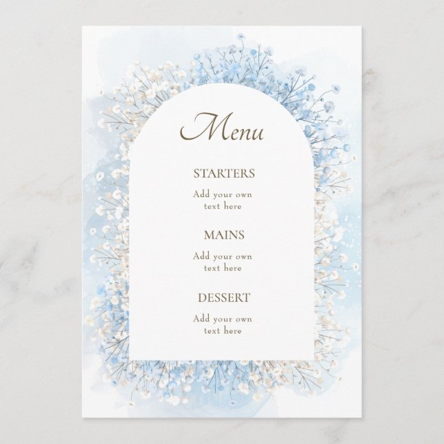 white pastel blue flowers menu (Front)