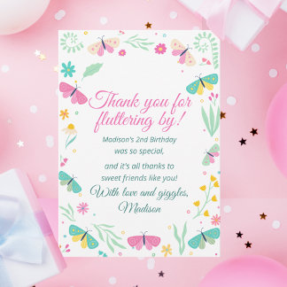 White Pastel Butterfly Girl’s Garden Party Theme Thank You Card