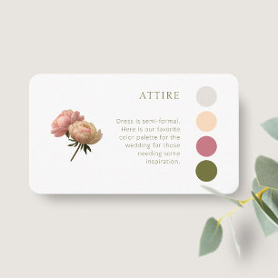 White   Pastel Rose Wedding Attire Dress Code Enclosure Card
