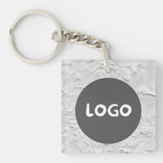 White Pattern Business Logo & QR Code Double-Sided Key Ring