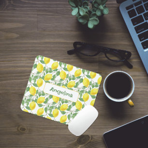 White pattern yellow watercolor lemon mouse pad