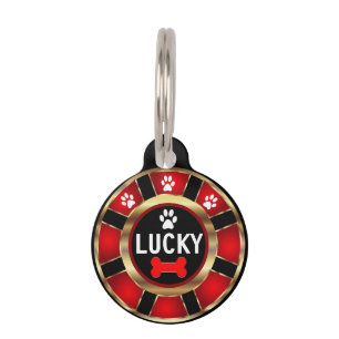 White Paw on Red Poker Chip Personalise Pet Tag