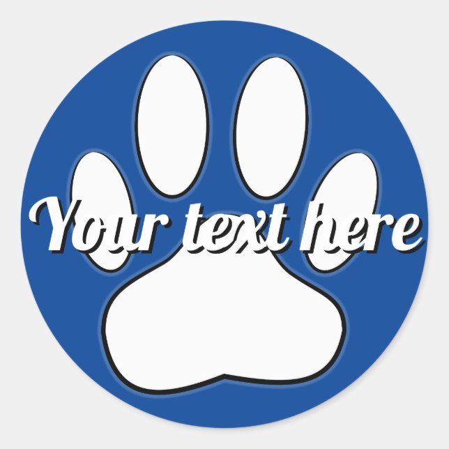 White Paw Print Add Custom Text Classic Round Sticker (Front)