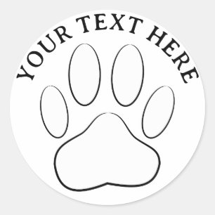 White Paw Print Custom Text Canine Art Classic Round Sticker