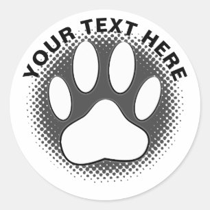 White Paw Print Custom Text Classic Round Sticker