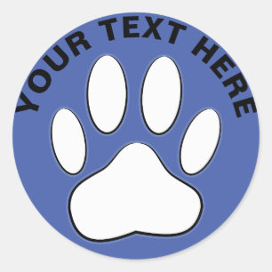 White Paw Print Custom Text Classic Round Sticker