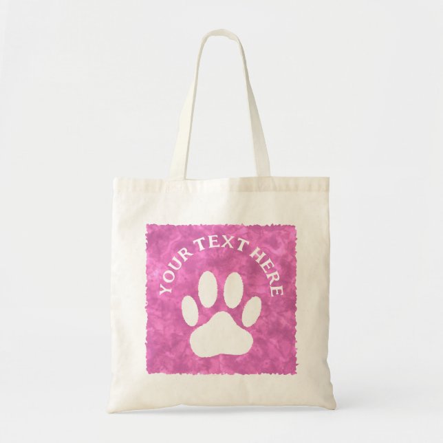 White Paw Print Custom Text Pink Watercolor Tote Bag (Front)