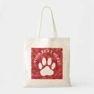 White Paw Print Custom Text Red Watercolor Tote Bag
