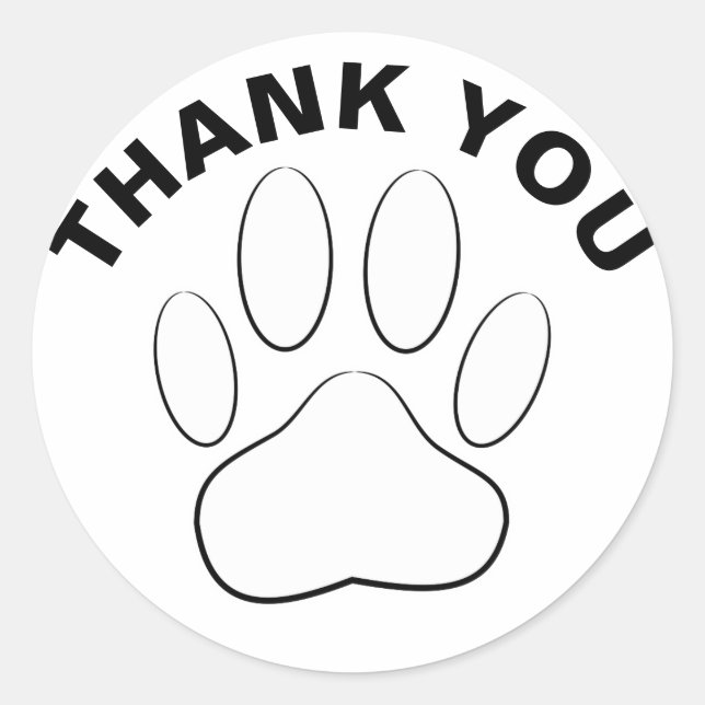 White Paw Print Custom Thank You Classic Round Sticker (Front)