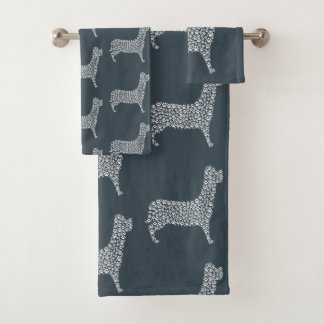 White Paw Print Dog Silhouette Bath Towel Set