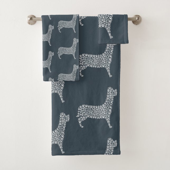 White Paw Print Dog Silhouette Bath Towel Set (Insitu)