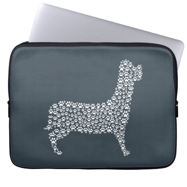 White Paw Print Dog Silhouette Laptop Sleeve (Front)