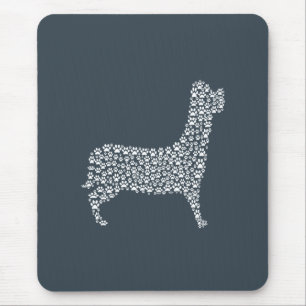 White Paw Print Dog Silhouette Mouse Pad