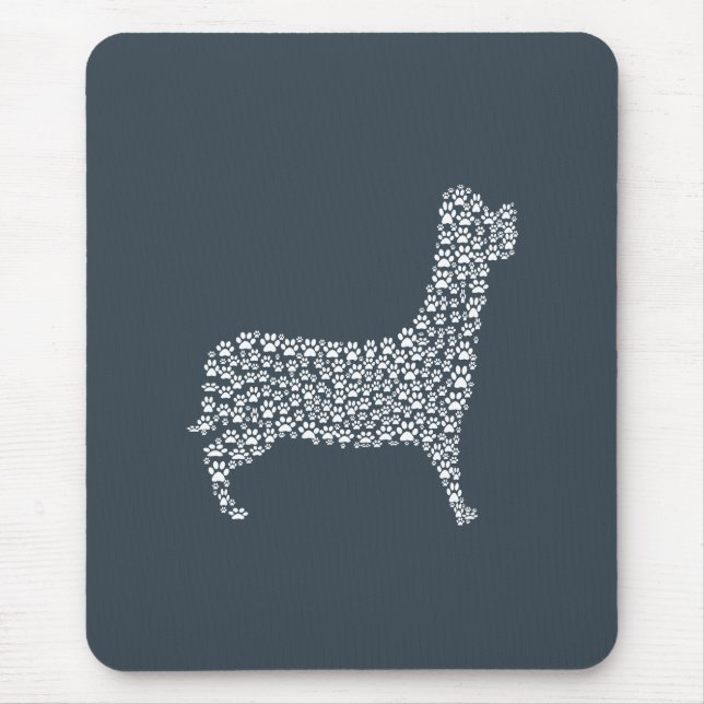 White Paw Print Dog Silhouette Mouse Pad (Front)