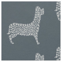 White Paw Print Dog Silhouette Pattern Fabric