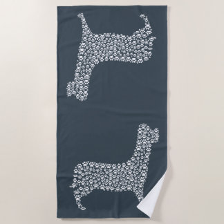 White Paw Print Dog Silhouette Pattern Fabric Beach Towel