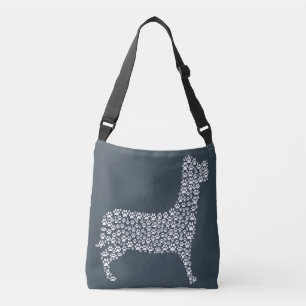 White Paw Print Dog Silhouette Pattern Fabric Crossbody Bag