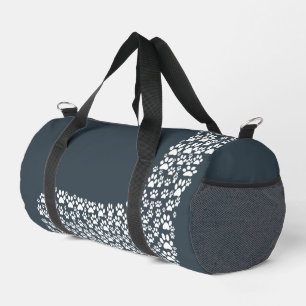 White Paw Print Dog Silhouette Pattern Fabric Duffle Bag