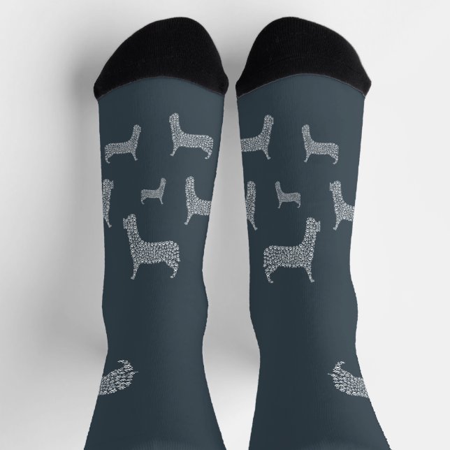 White Paw Print Dog Silhouette Pattern Fabric Socks (Top)