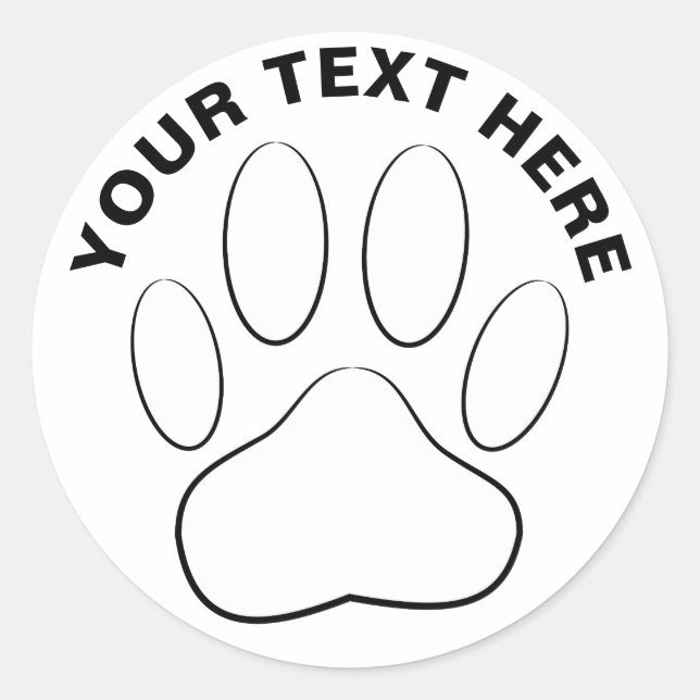White Paw Print Drawing Custom Text Classic Round Sticker (Front)