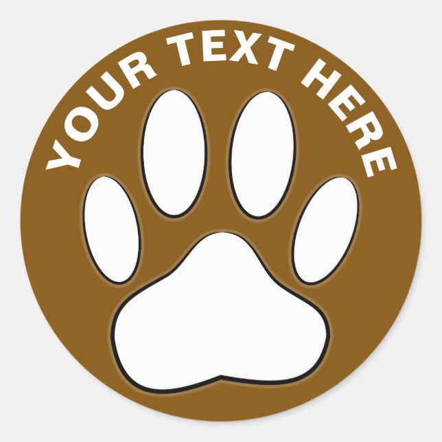 White Paw Print Drawing Custom Text Classic Round Sticker (Front)