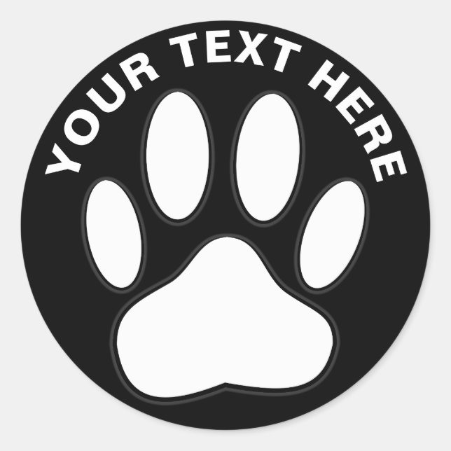 White Paw Print Drawing Custom Text Classic Round Sticker (Front)