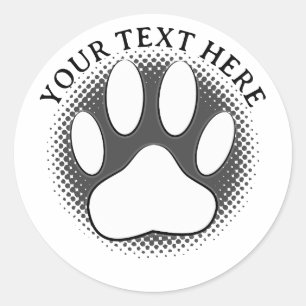 White Paw Print Editable Text  Classic Round Sticker