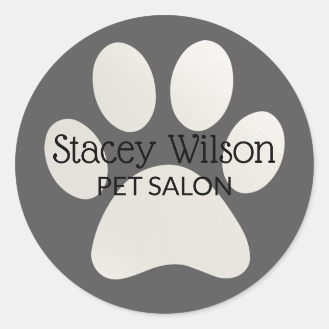White Paw Print Logo On Gray Product Label (Front)