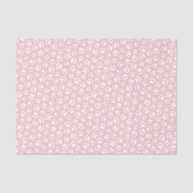 White paw print pattern light pink background tissue paper (Front)
