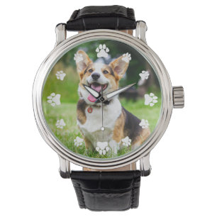 White Paw Prints Add Your Pet Photo Watch
