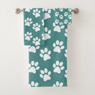 White Paw Prints Design Bath Towel Set