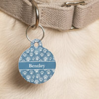 White Paw Prints on Blue – Pet Lover Name