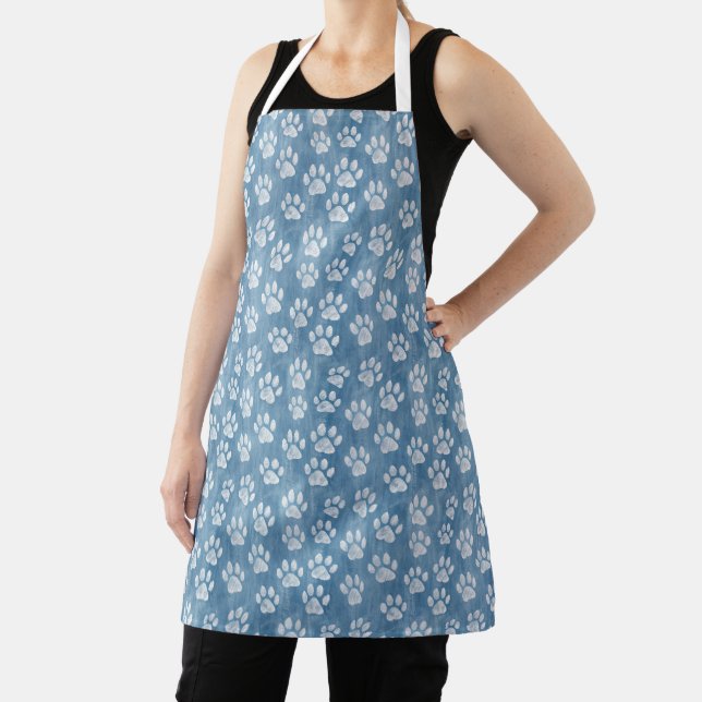 White Paw Prints on Blue – Rustic Pet Lover  Apron (Insitu)