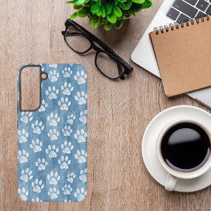 White Paw Prints on Blue – Rustic Pet Lover Samsung Galaxy Case