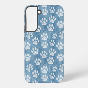 White Paw Prints on Blue – Rustic Pet Lover Samsung Galaxy Case