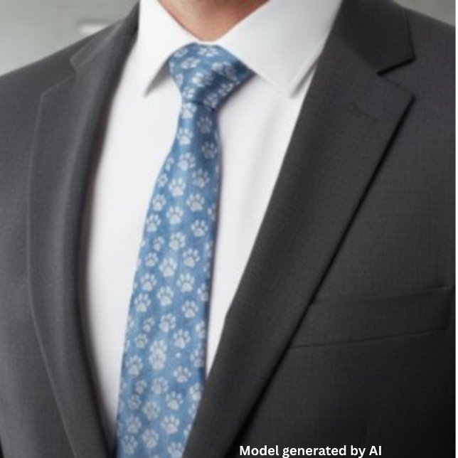 White Paw Prints on Blue – Rustic Pet Lover  Tie (Creator Uploaded)