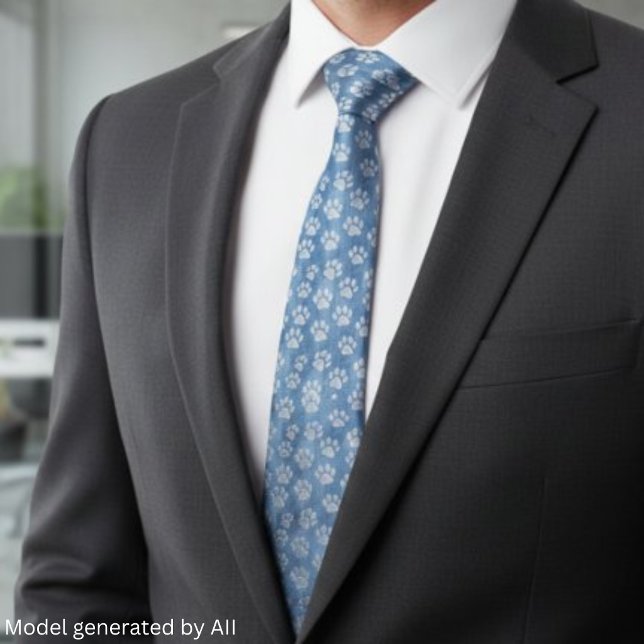 White Paw Prints on Blue – Rustic Pet Lover  Tie (Creator Uploaded)