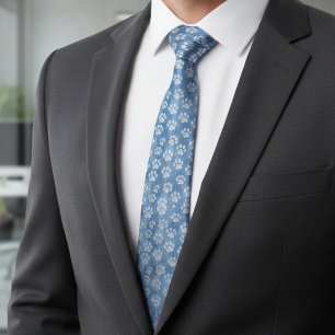 White Paw Prints on Blue – Rustic Pet Lover Tie