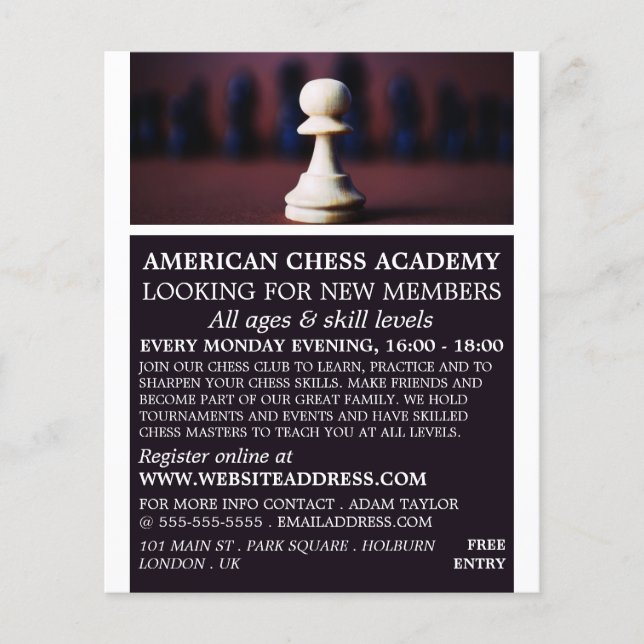 White Pawn, Chess Club Advertising Flyer (Front)